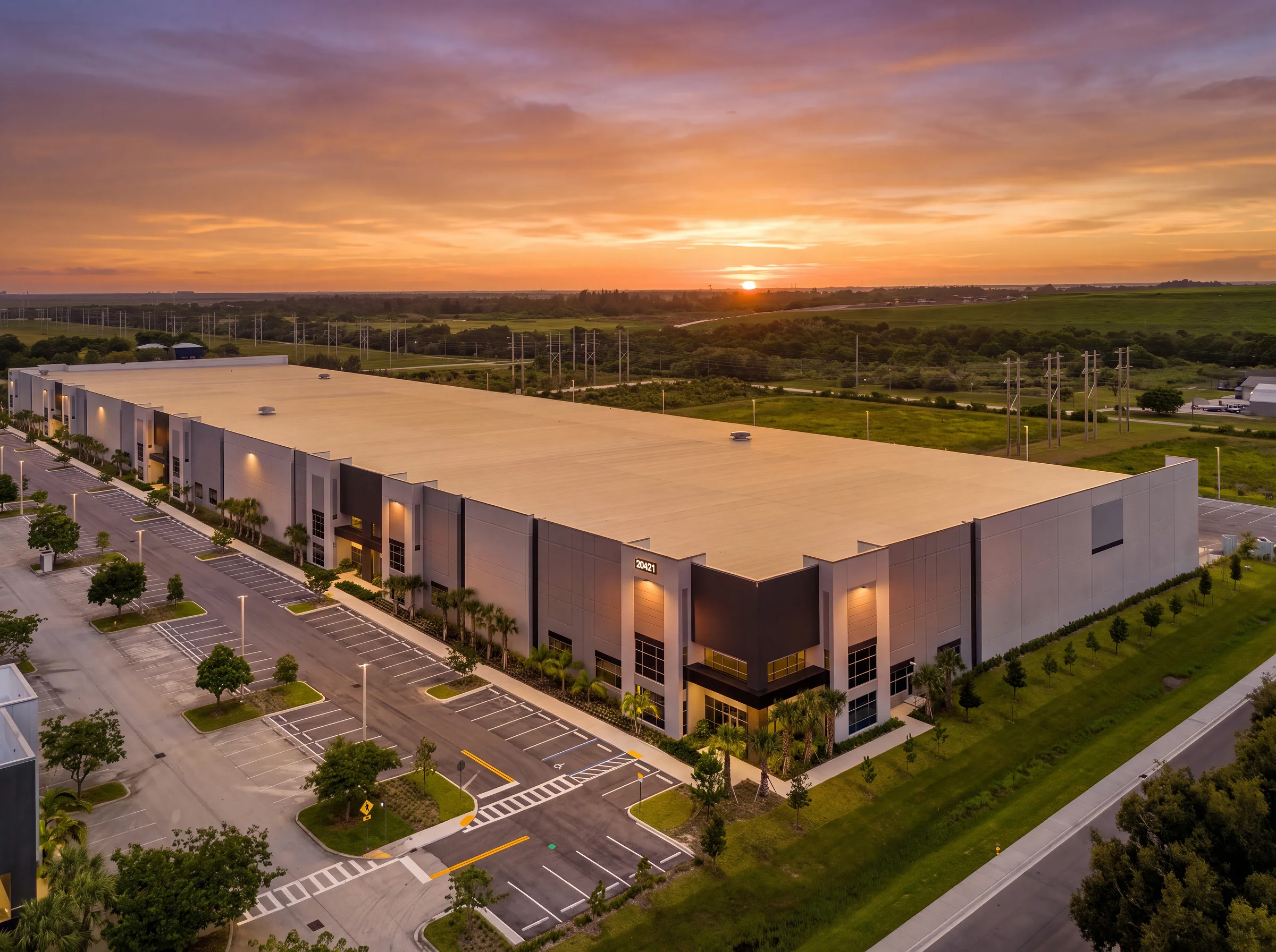 South Florida Distribution Center Building C at sunset.